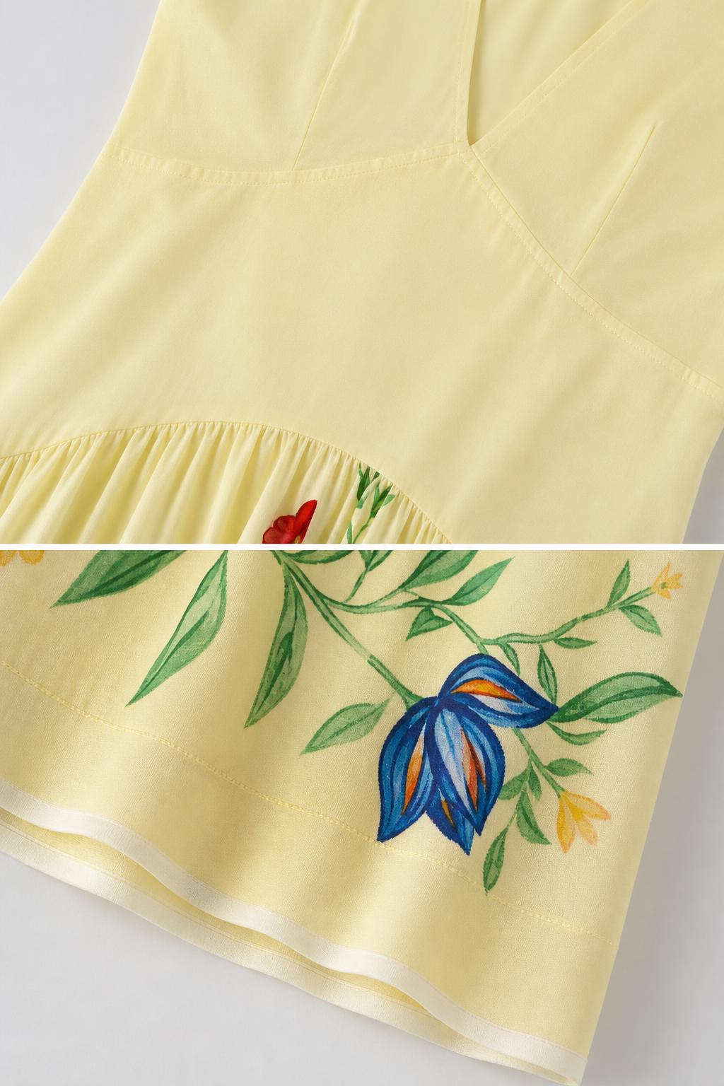 Close-up of bodice and floral hem detail