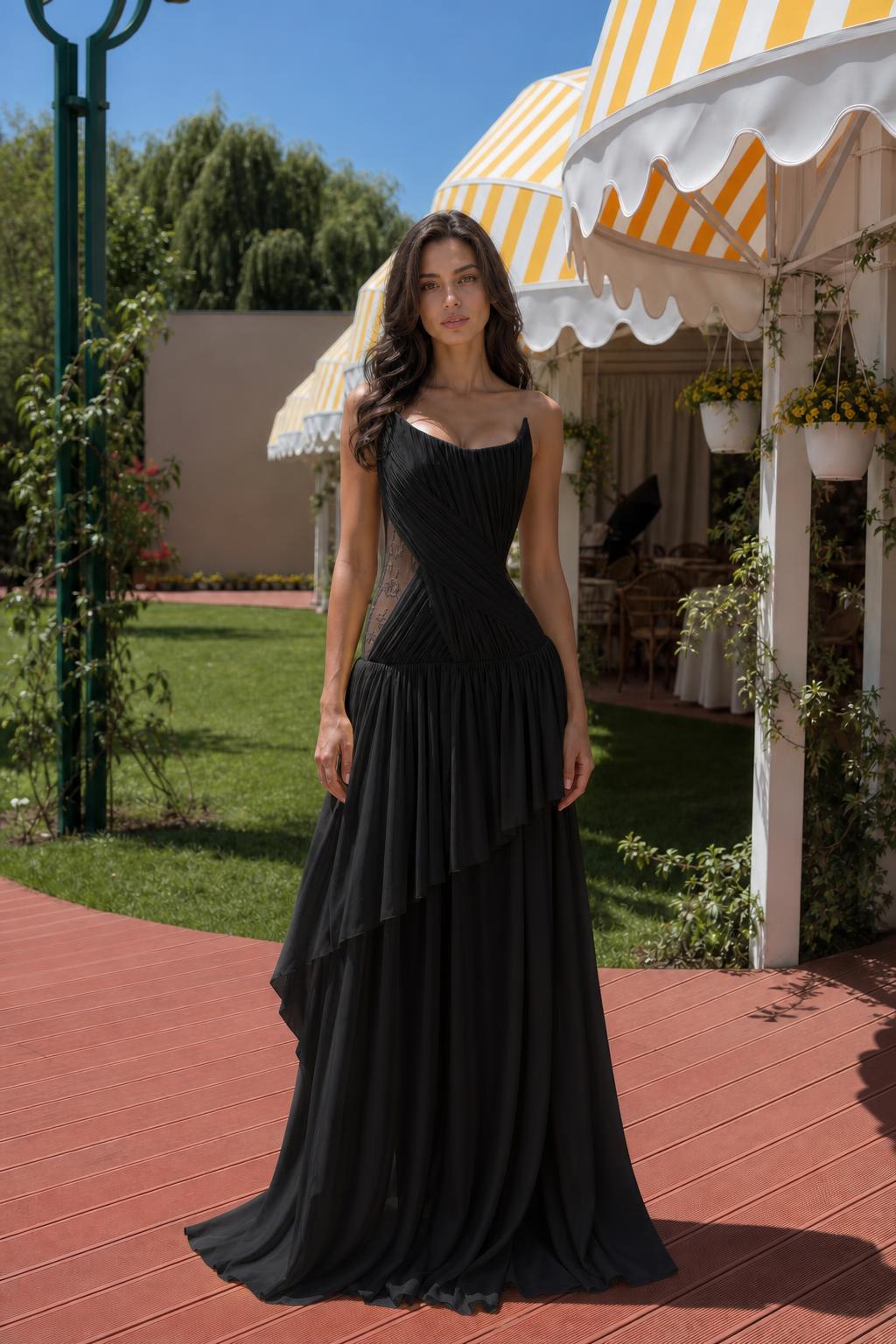 Front view of black evening dress