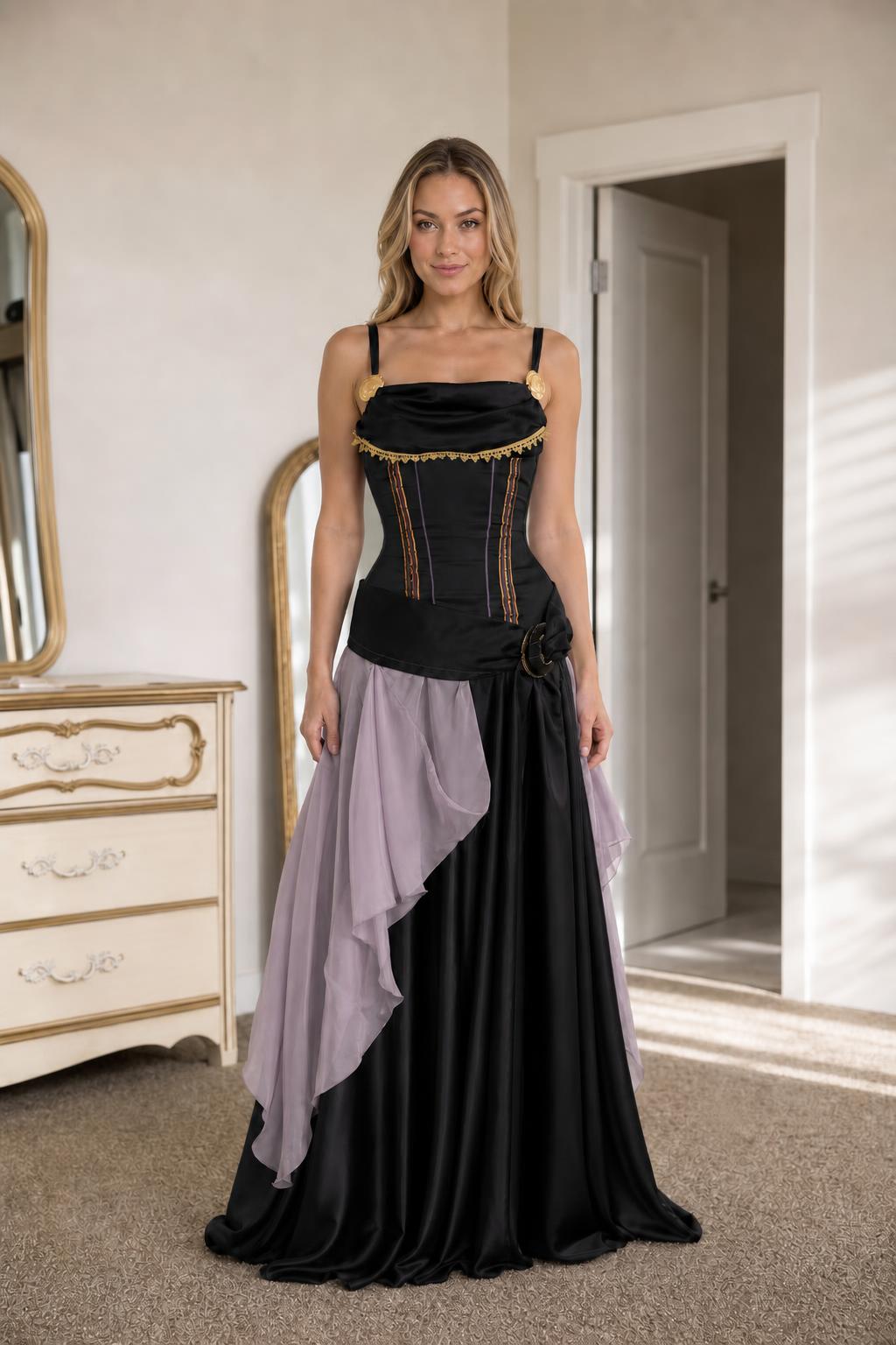 Renaissance medieval corset maxi dress in black