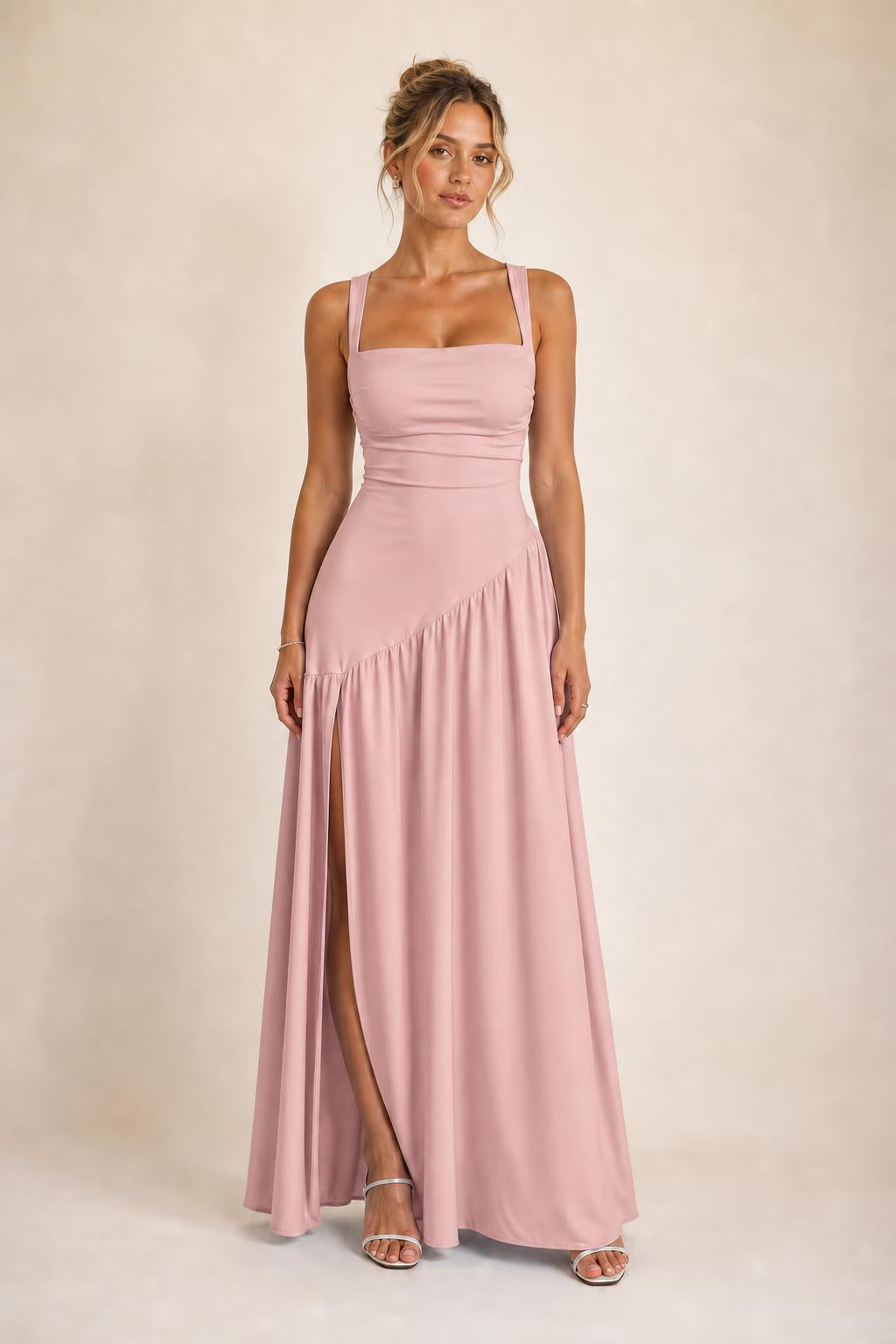 Front view of dusty rose formal dress variant