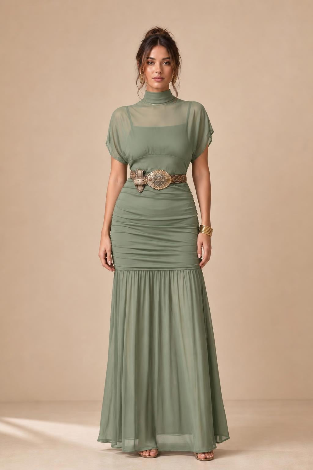 Front view of the sage green color variant
