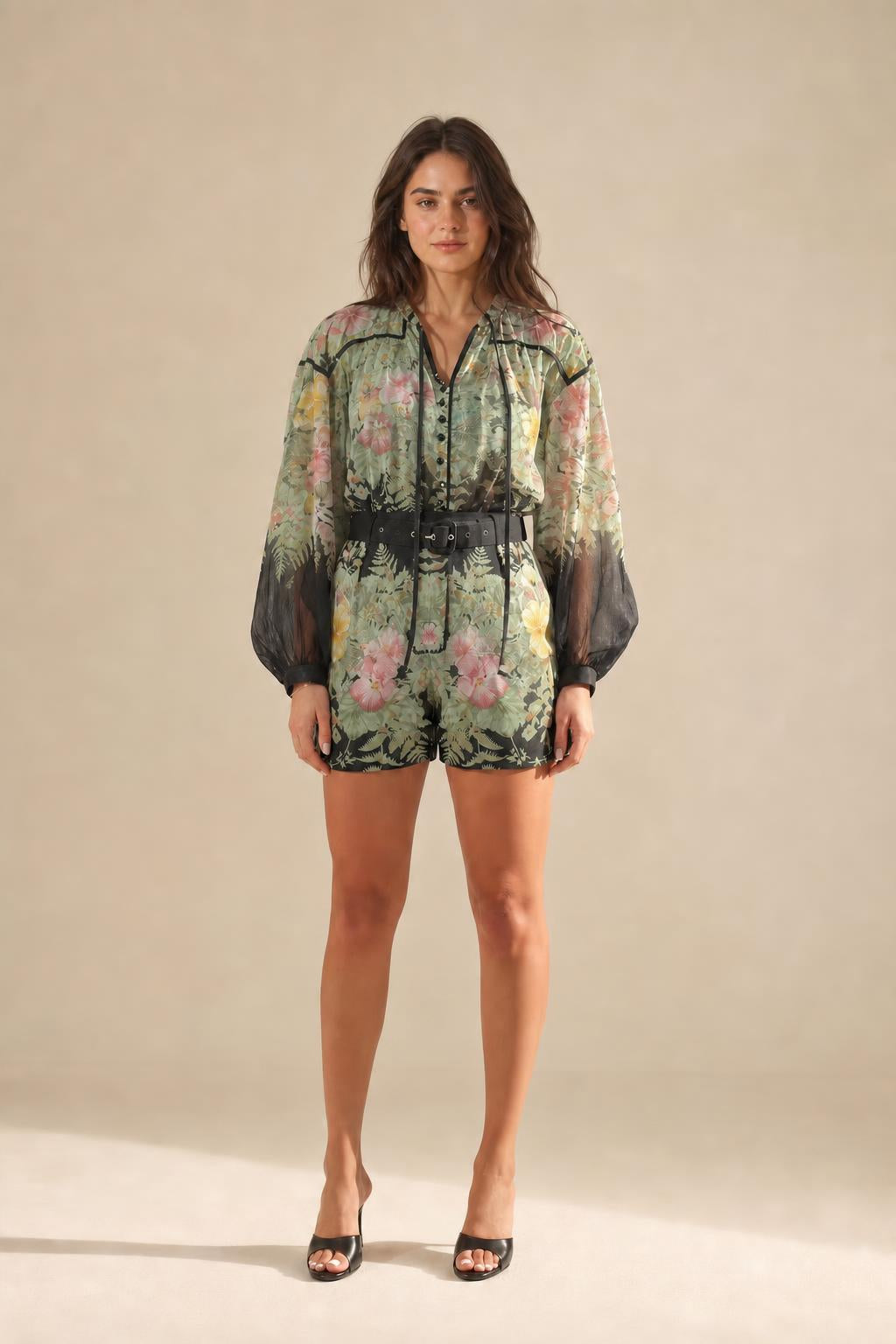 Sage floral romper variant front view