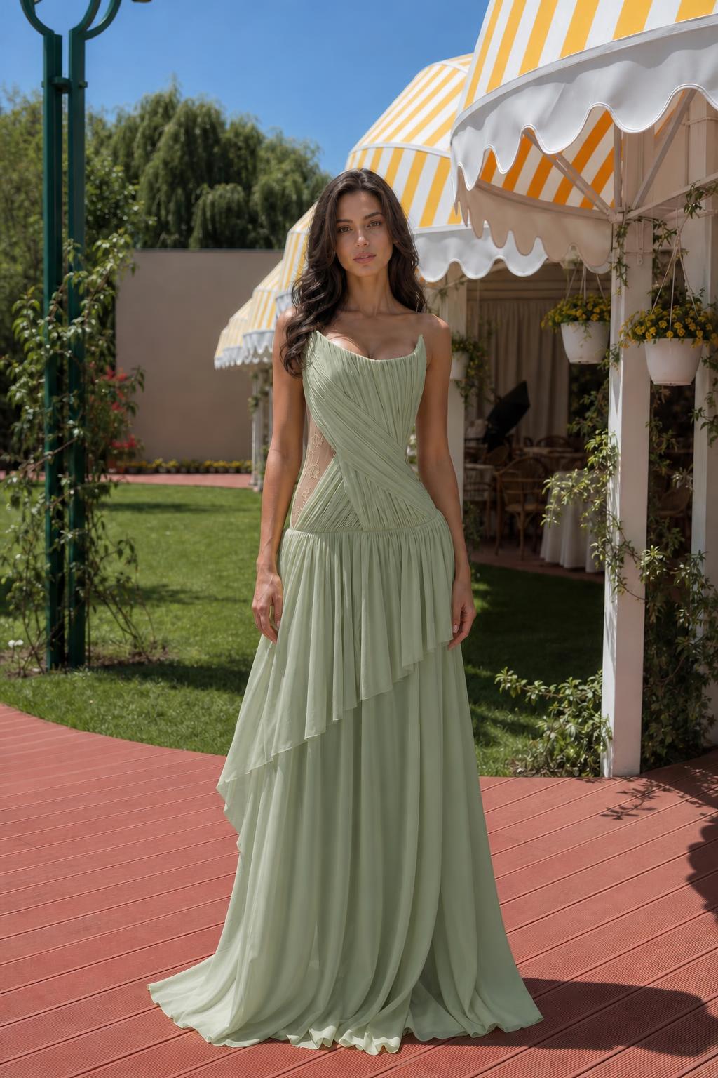 Front view of green evening dress