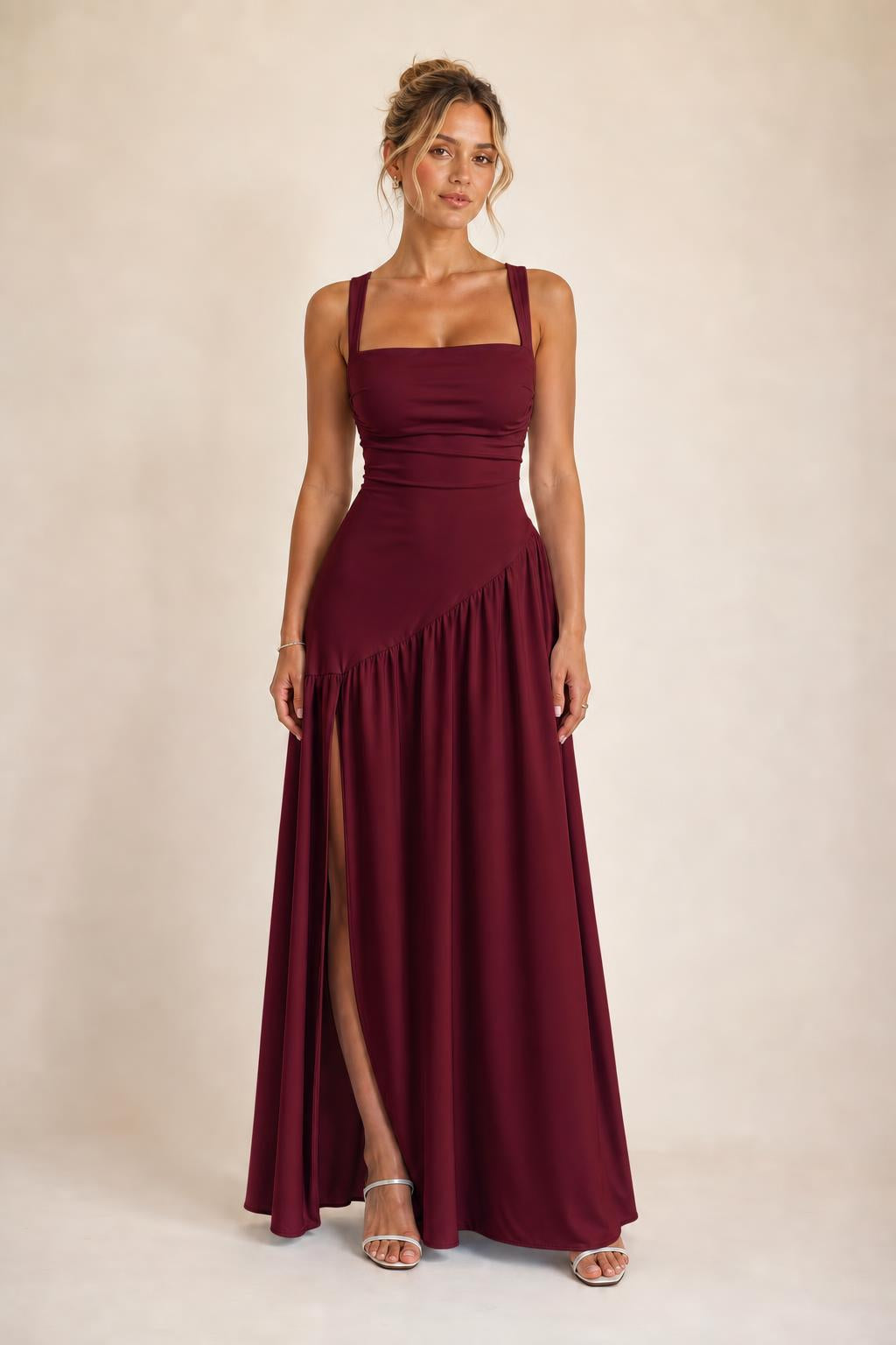Front view of burgundy evening dress variant