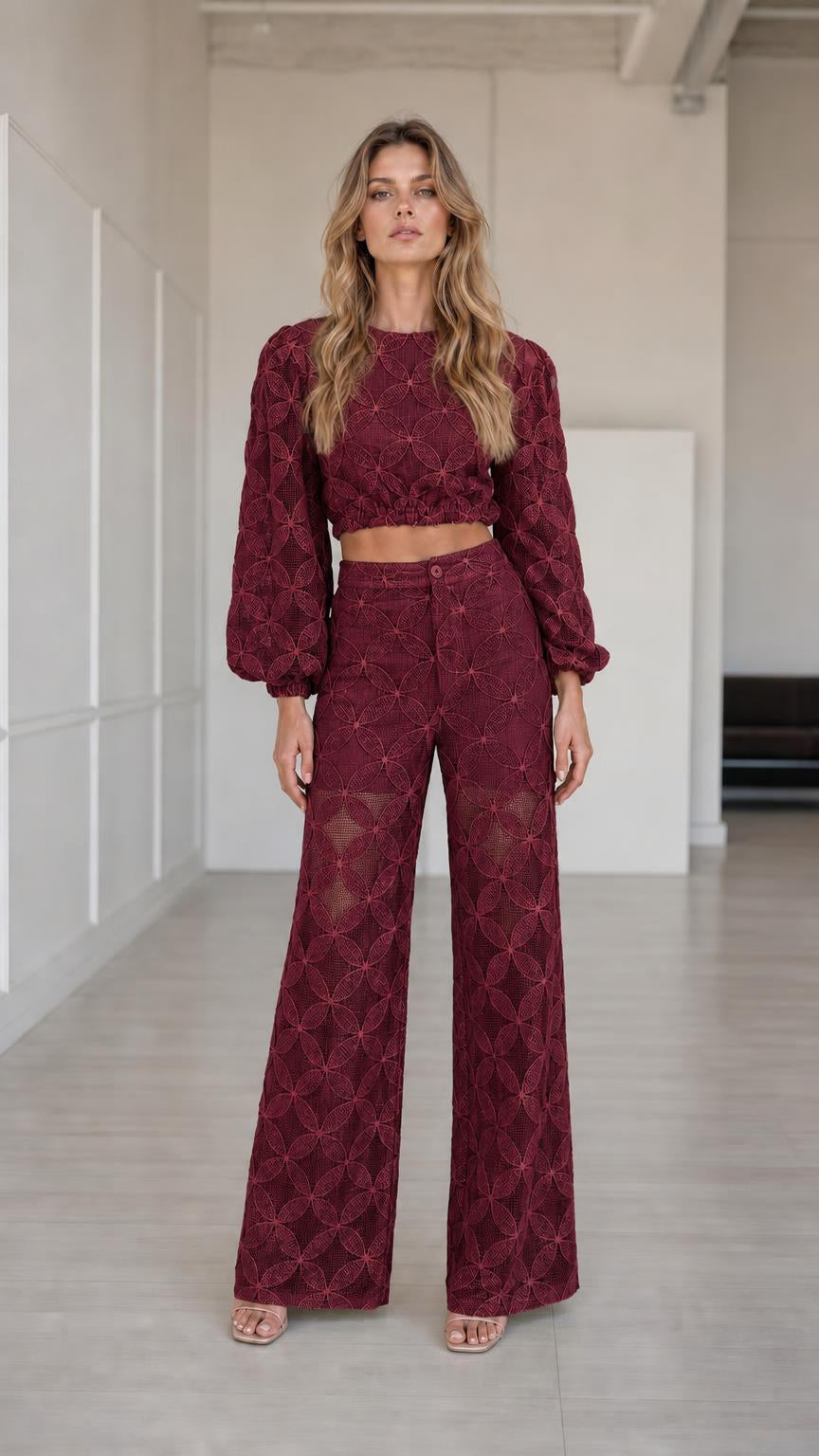 Full front view in burgundy colorway
