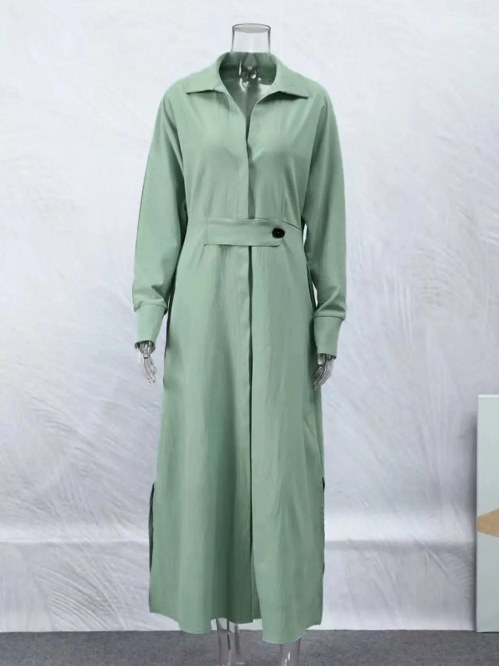 Side Slit Long Sleeve Shirt Dress