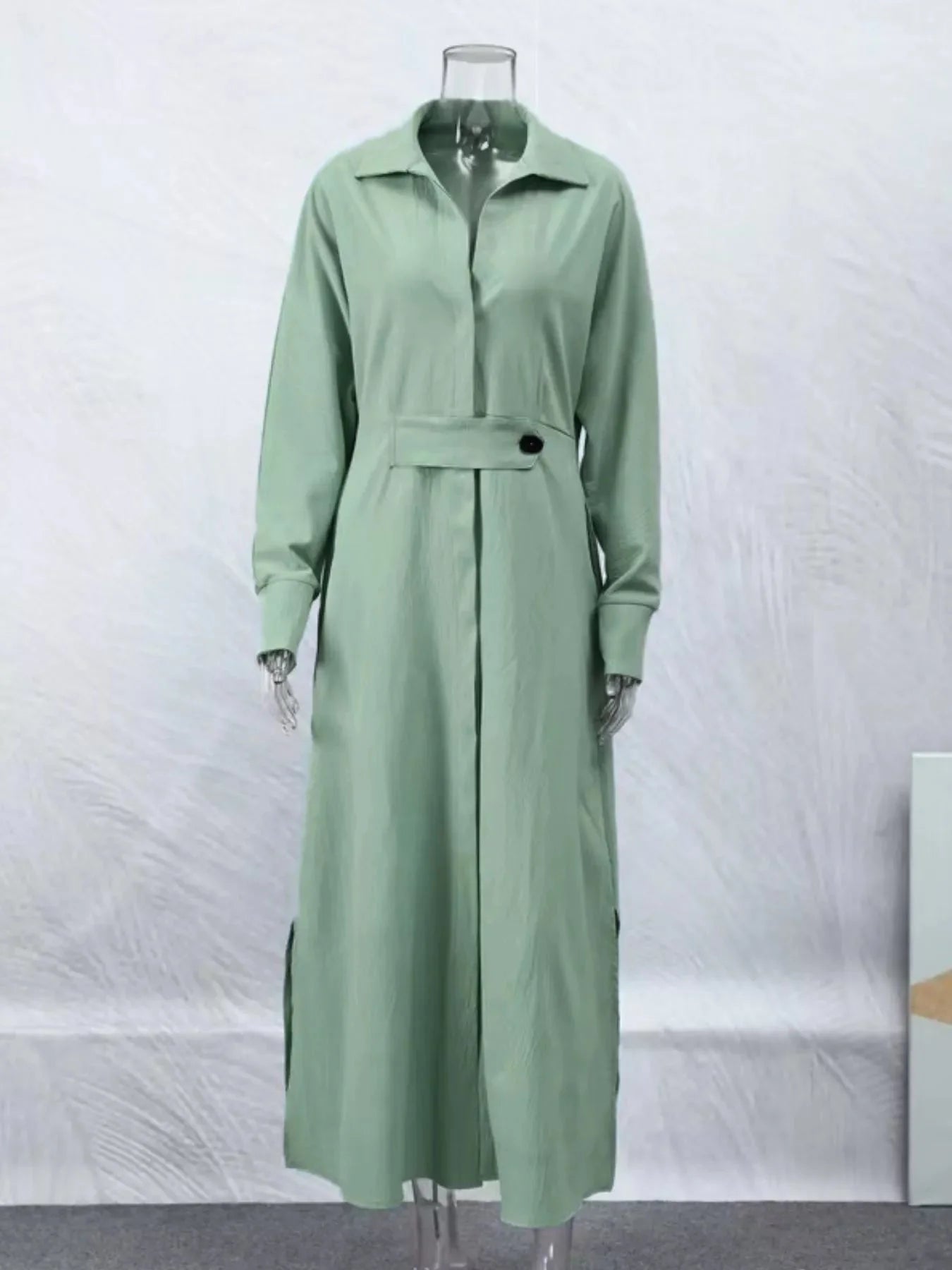 Side Slit Long Sleeve Shirt Dress