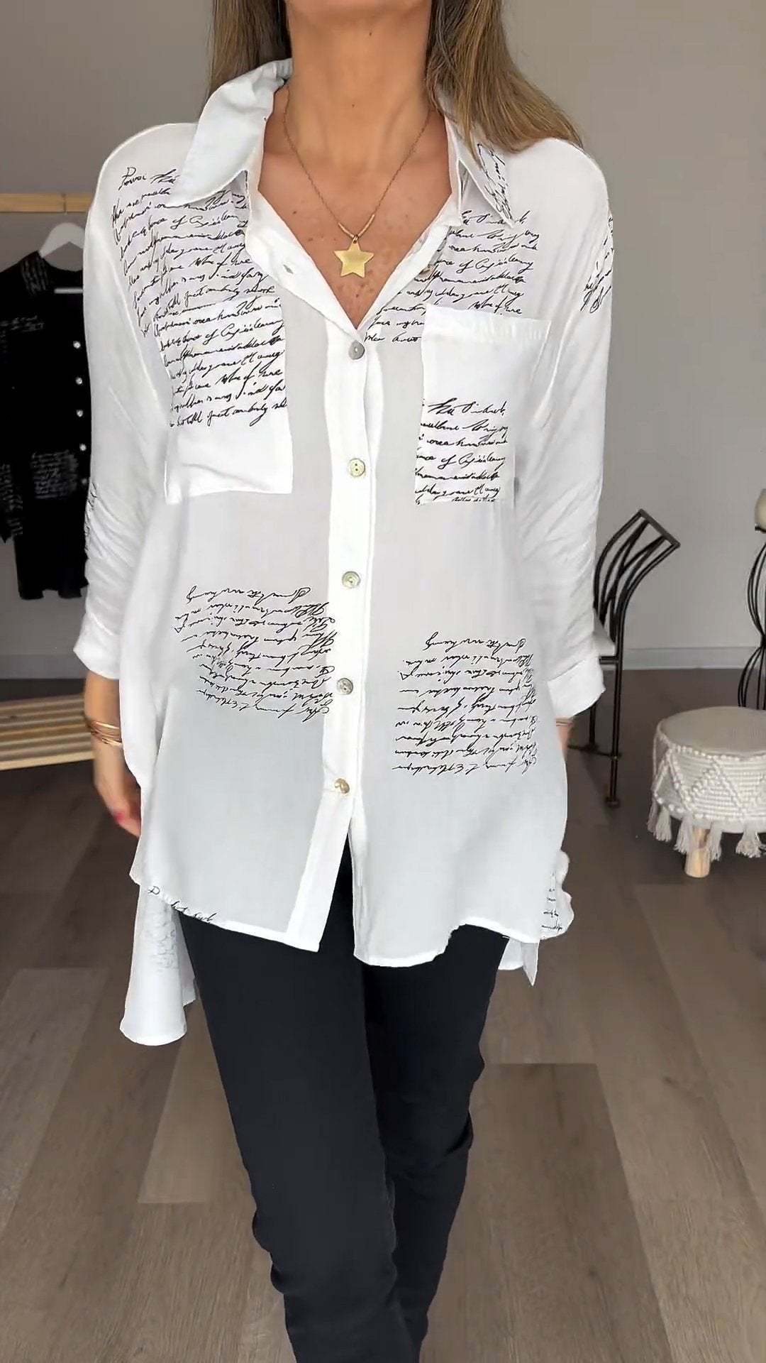Letter Print Lapel Shirt