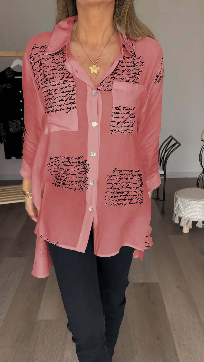 Letter Print Lapel Shirt