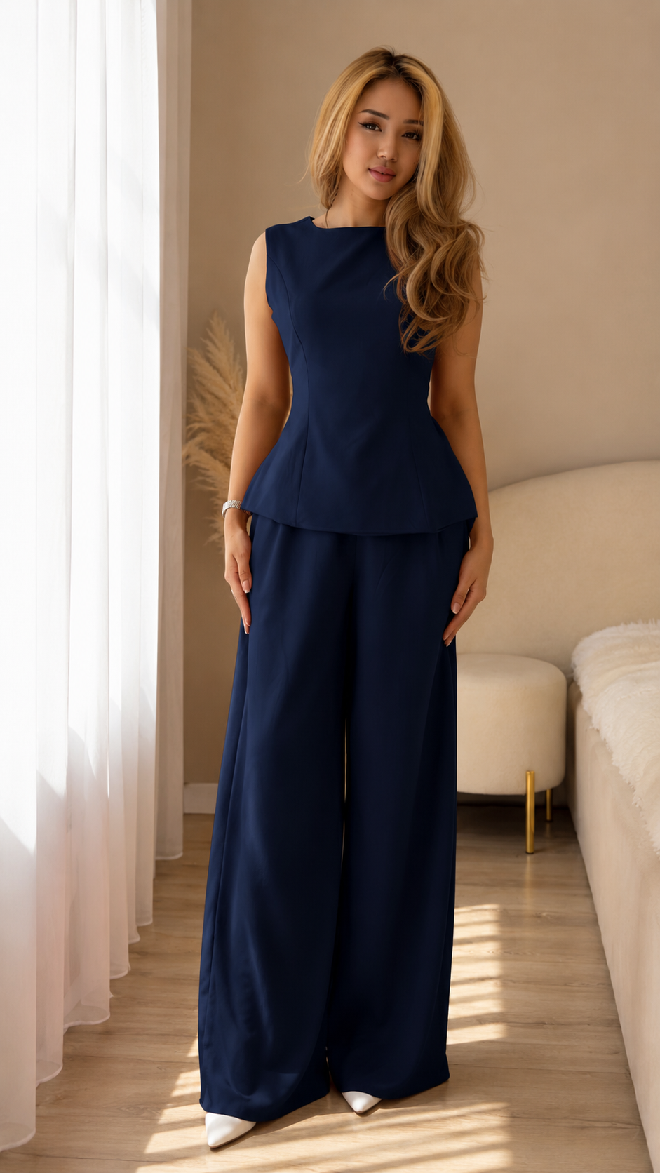 Back Tie Cutout Peplum Pant Two Piece Set