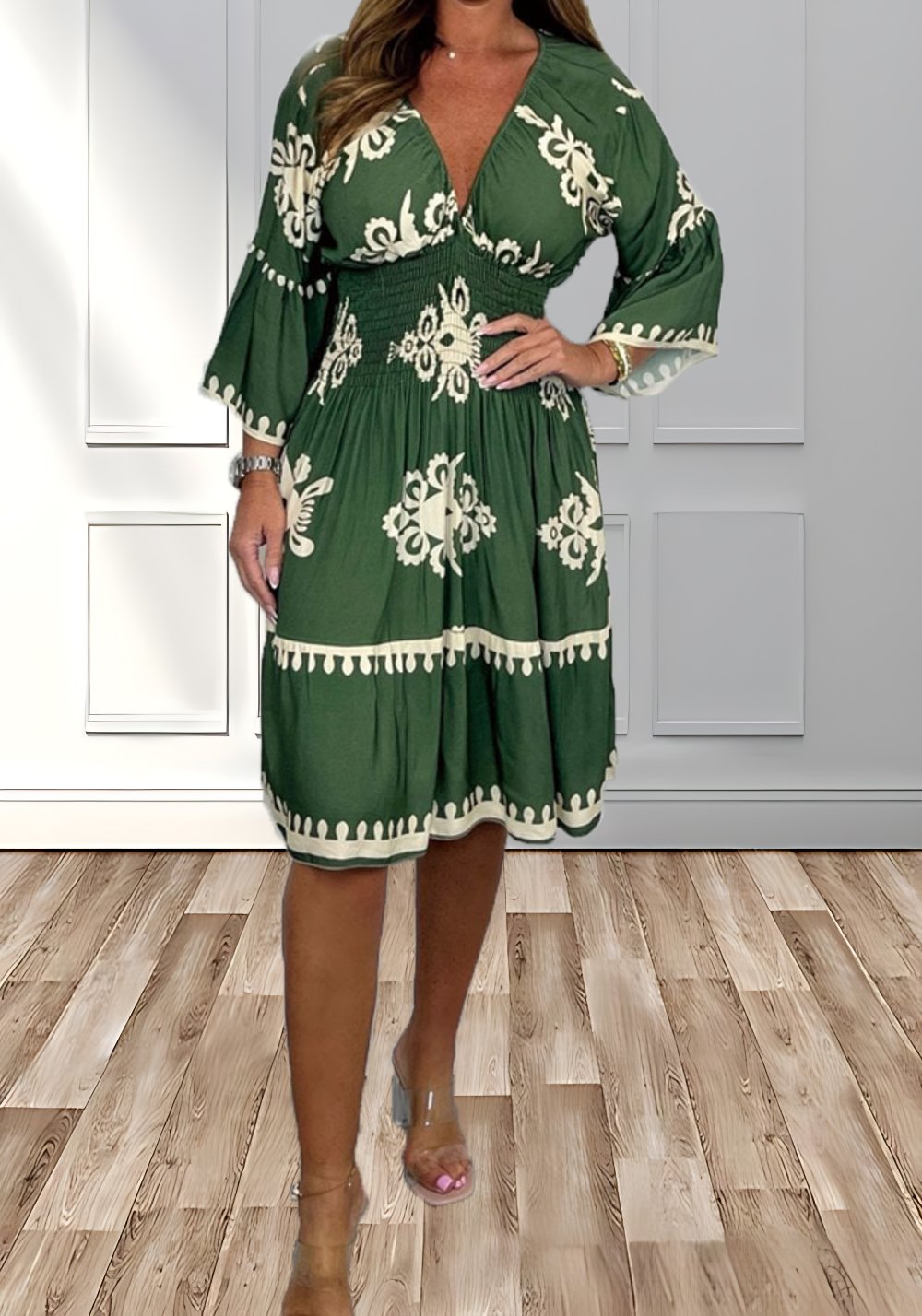 V-Neck Printed Dress