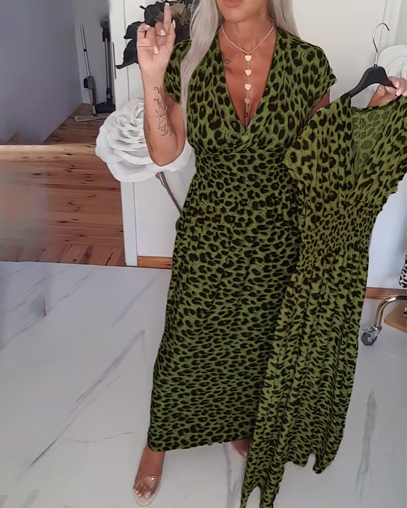 Elegant Leopard Print V-Neck Dress