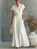 Spring And Summer Fashion Casual Solid Color Shirt Wide-Leg Pants Two-Piece Set