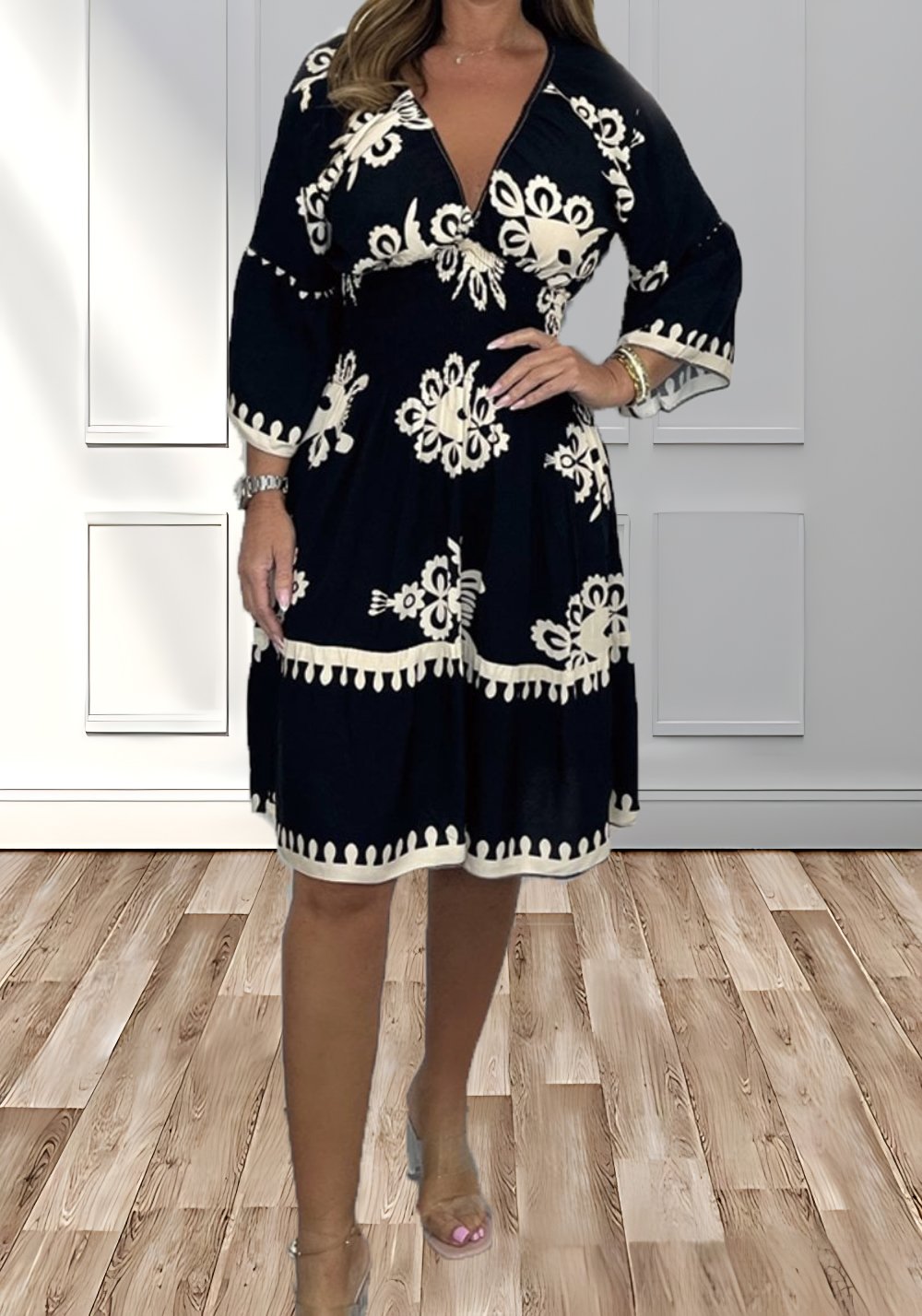 V-Neck Printed Dress