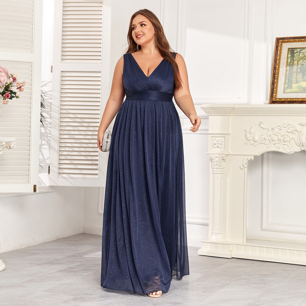 Double V-Neck A-Line Floor-Length Maxi Dress With Side Slits