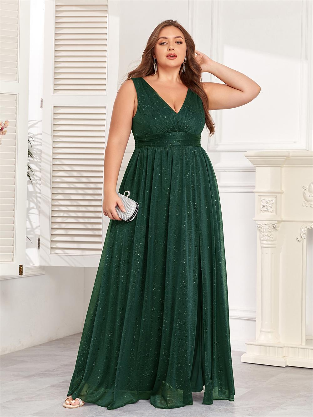 Double V-Neck A-Line Floor-Length Maxi Dress With Side Slits