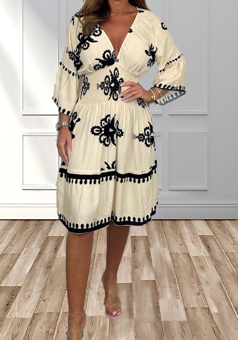V-Neck Printed Dress