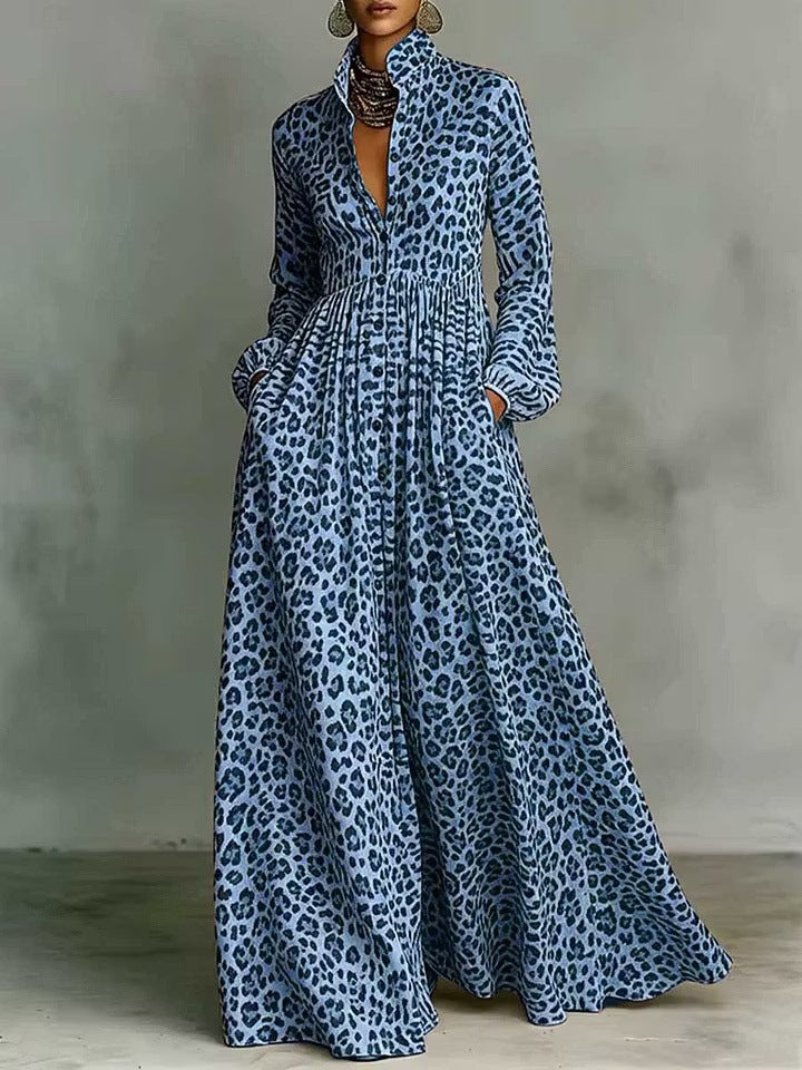Leopard Print Shirt Maxi Dress