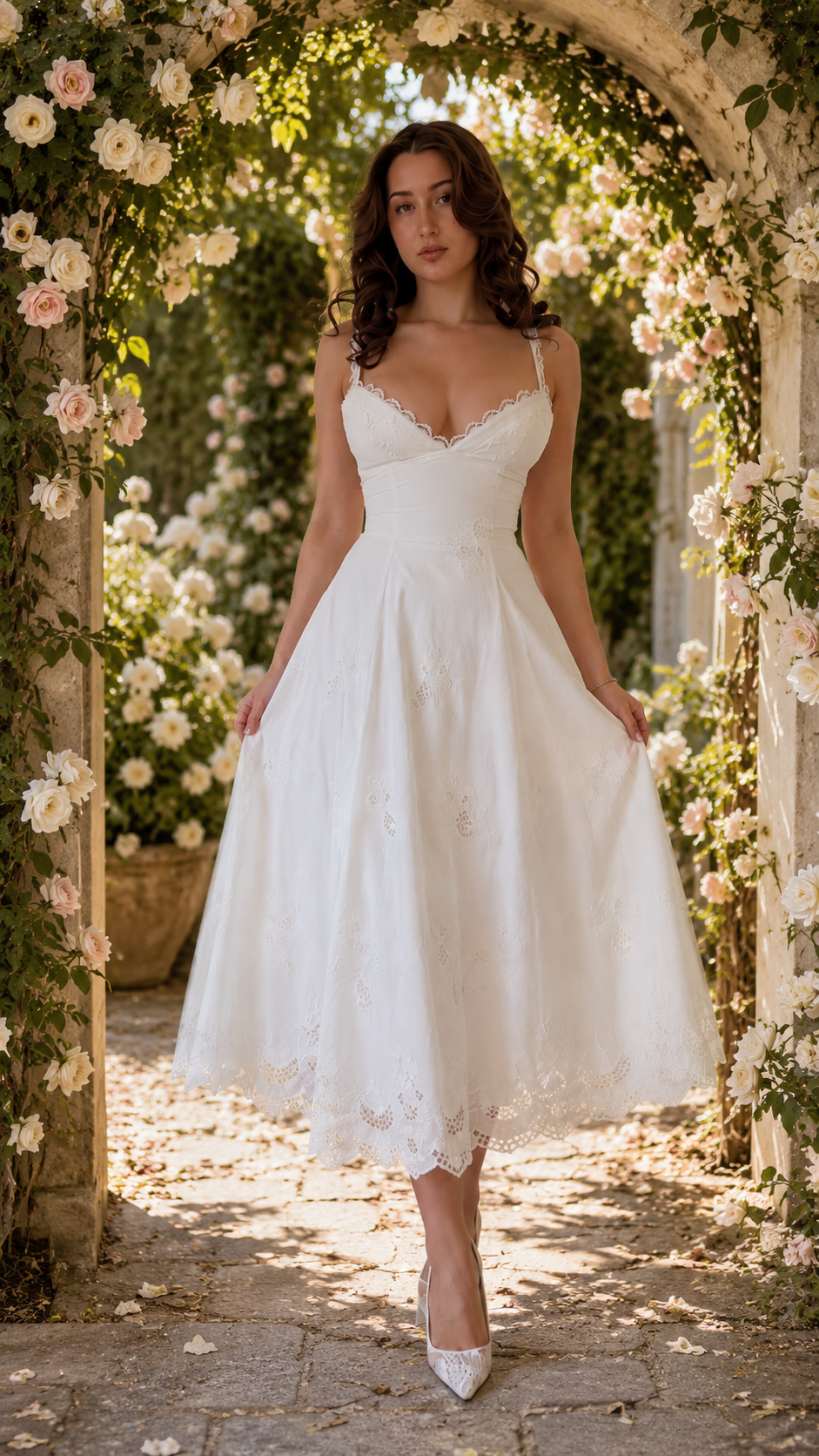 Lace Trim Spaghetti Strap Midi A-Line Dress