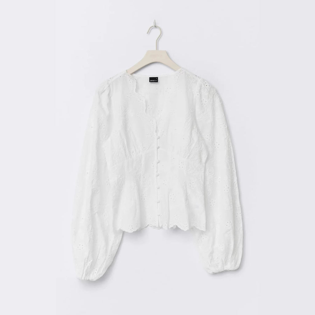 Lace-Trimmed Casual Solid-Color Shirt