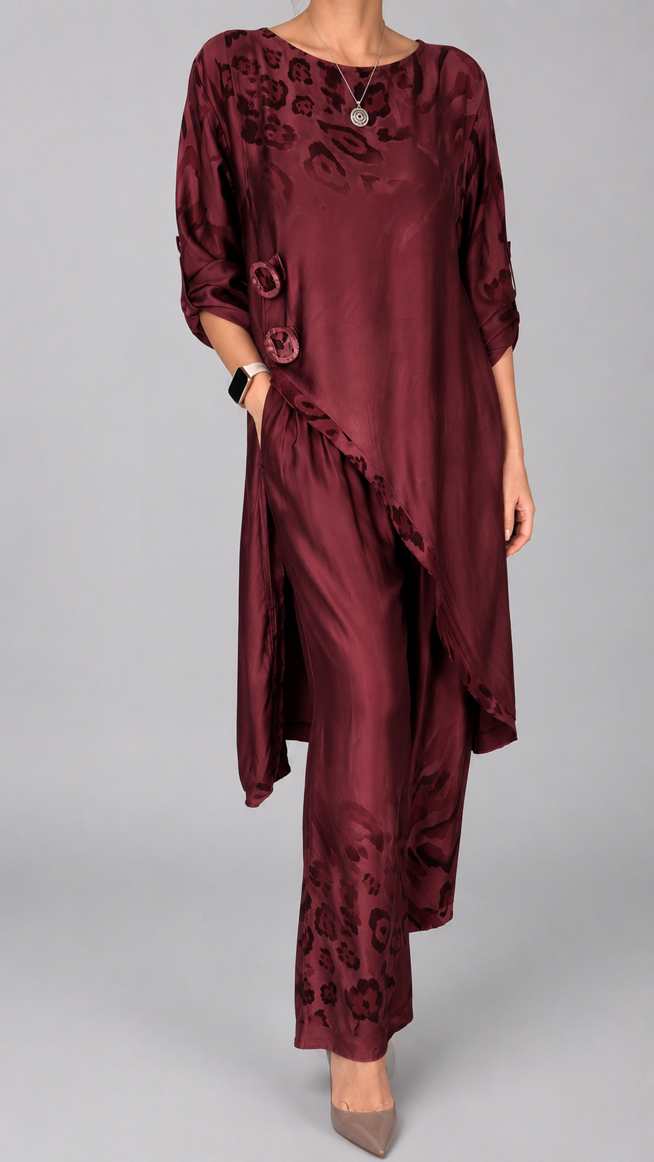 Leopard Satin Two Piece Pant Set