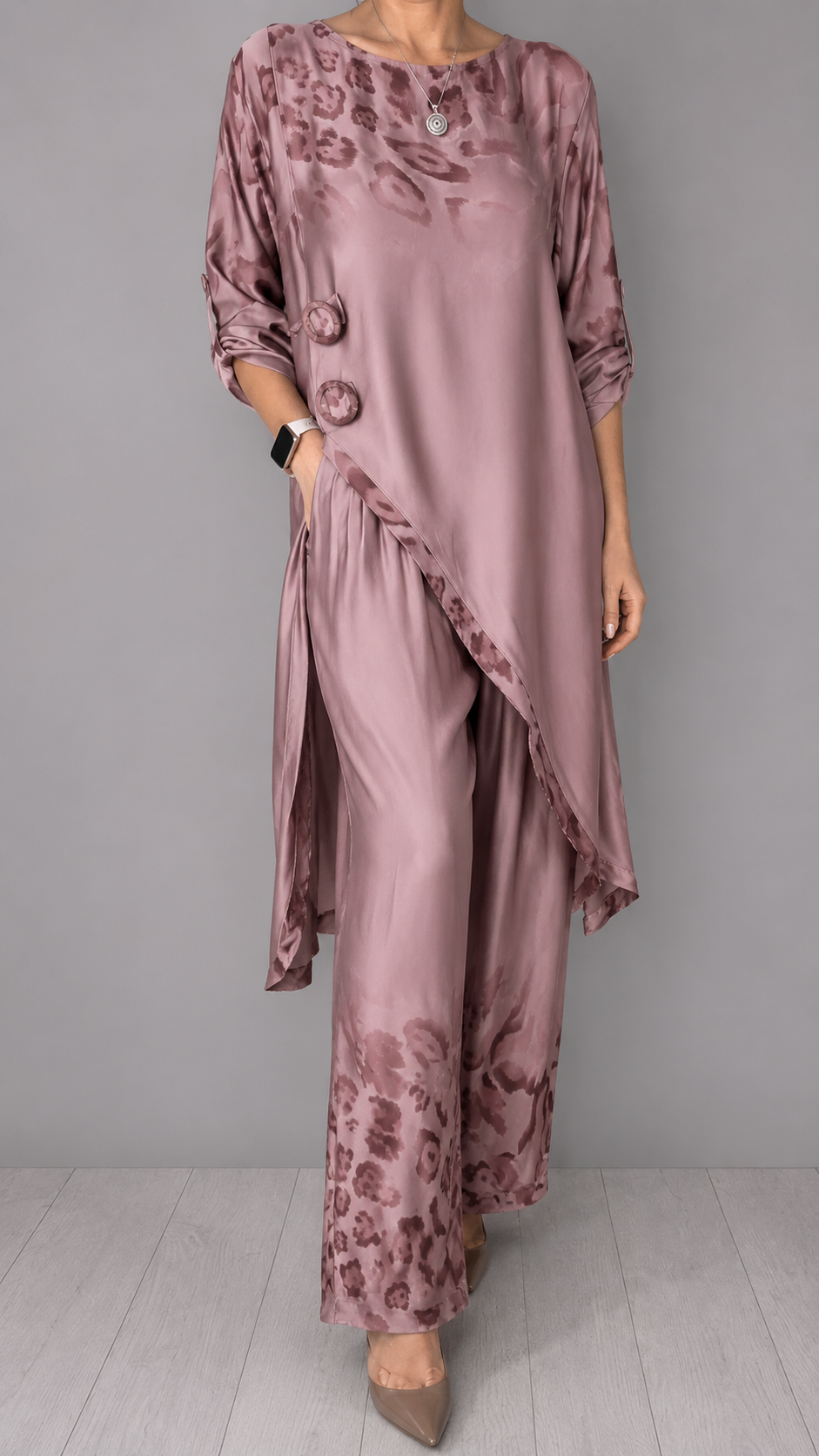 Leopard Satin Two Piece Pant Set