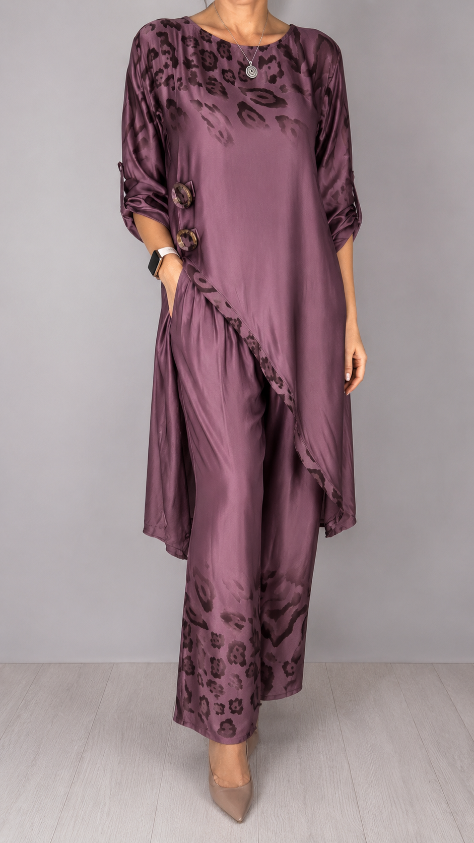 Leopard Satin Two Piece Pant Set