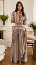 Colorful Stripe Collared Maxi Shirt Dress