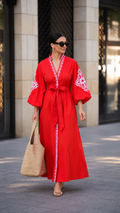 Embroidered Puff Sleeve Wrap Maxi Kaftan Dress