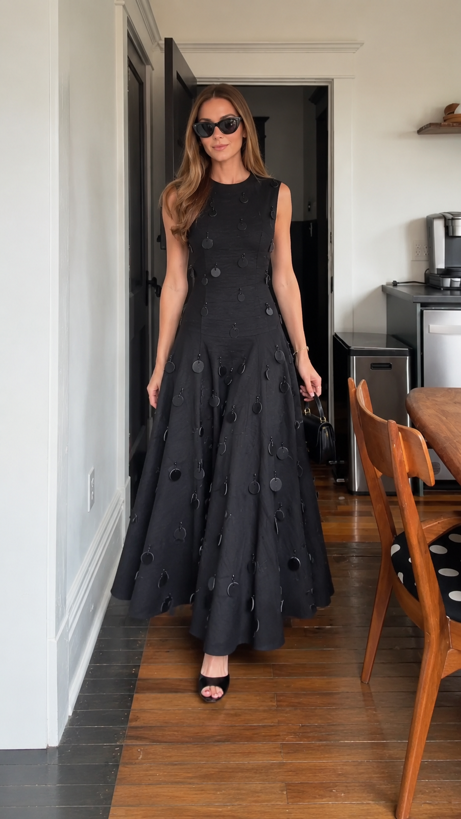 Sleeveless Disc Embellished Fit And Flare Maxi Dress