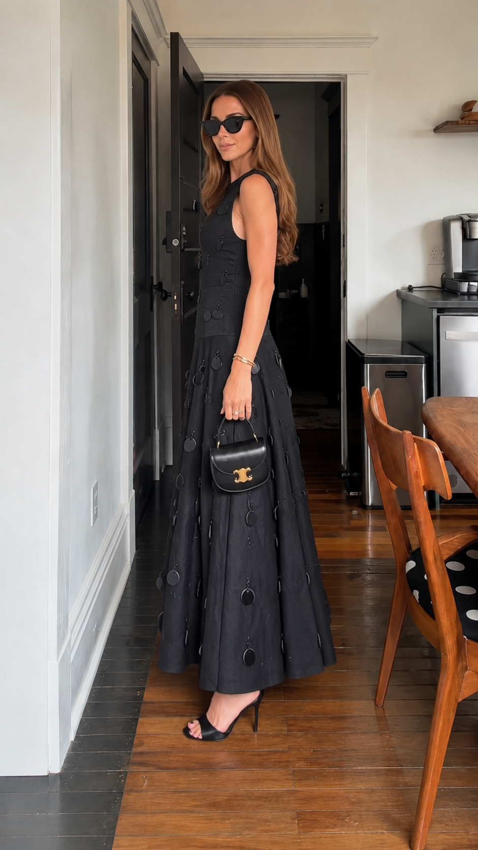 Sleeveless Disc Embellished Fit And Flare Maxi Dress