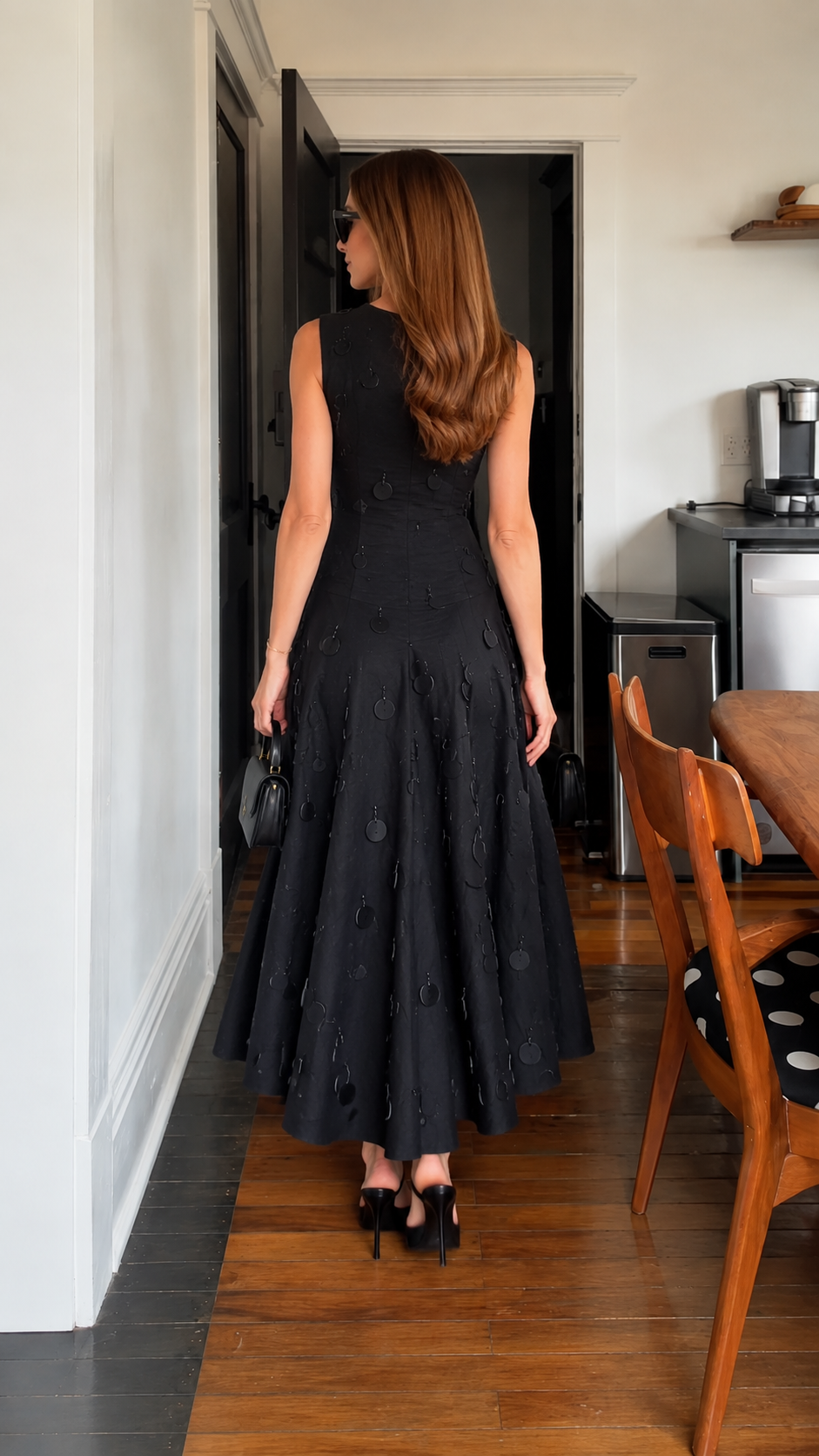 Sleeveless Disc Embellished Fit And Flare Maxi Dress