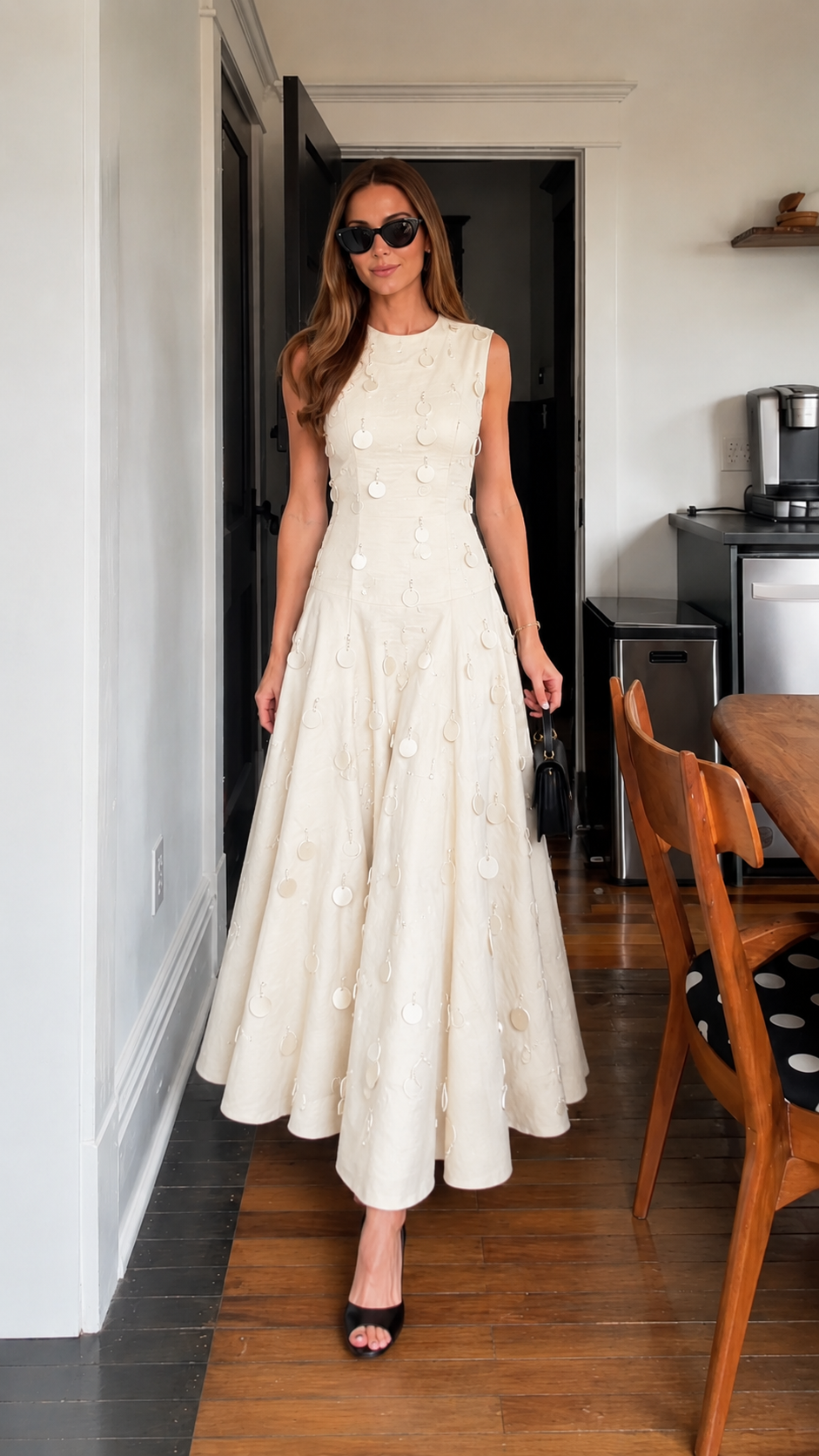 Sleeveless Disc Embellished Fit And Flare Maxi Dress