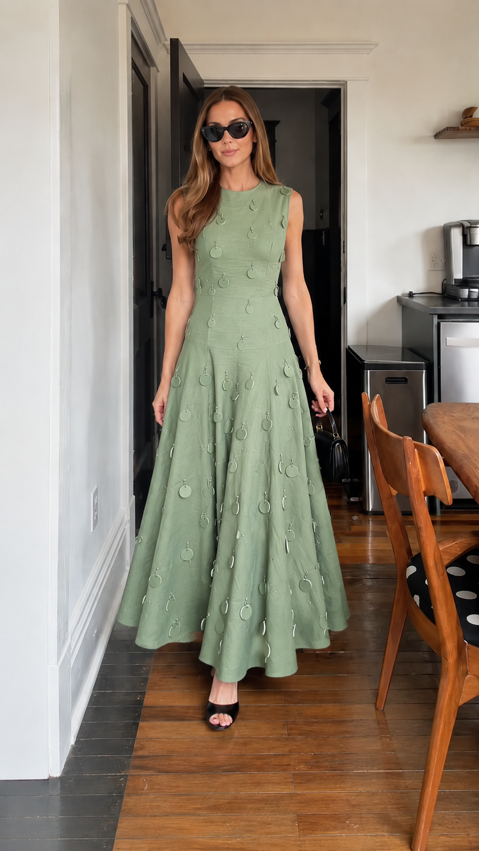 Sleeveless Disc Embellished Fit And Flare Maxi Dress