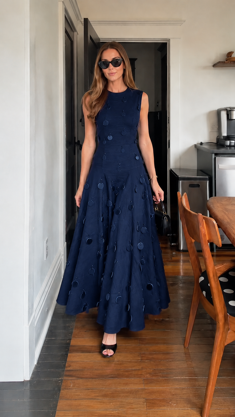 Sleeveless Disc Embellished Fit And Flare Maxi Dress