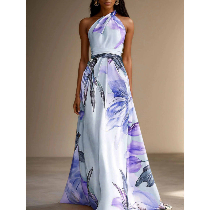 Elegant Floral Halter Maxi Dress
