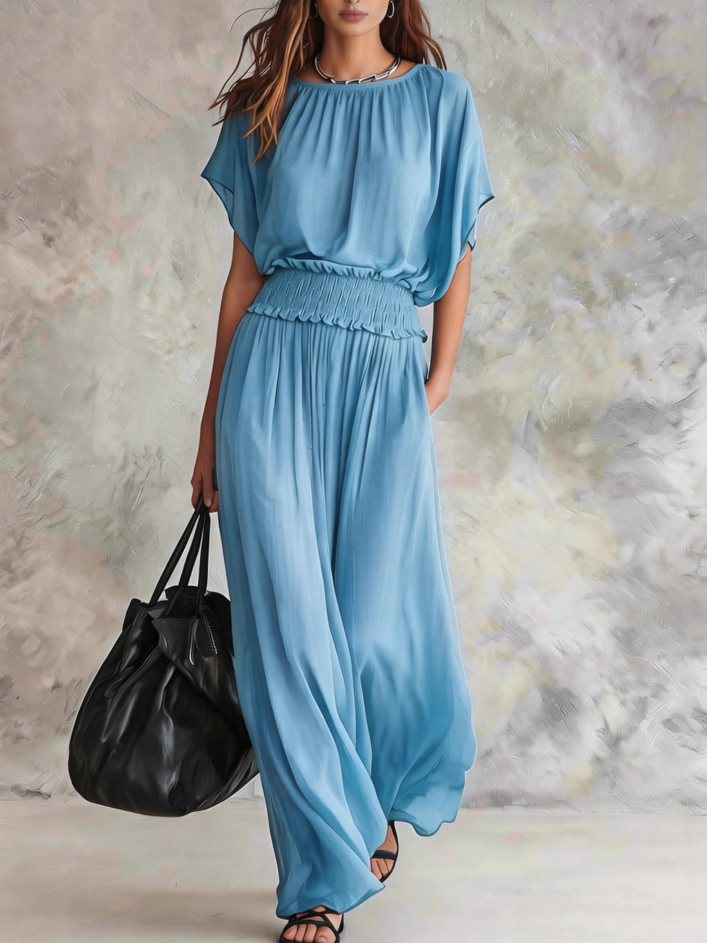 Smocked Waist Flowy Wide Leg Two Piece Set