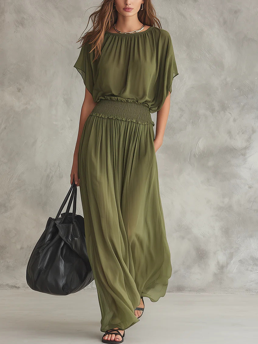 Flowy Elastic Waist Maxi Dress