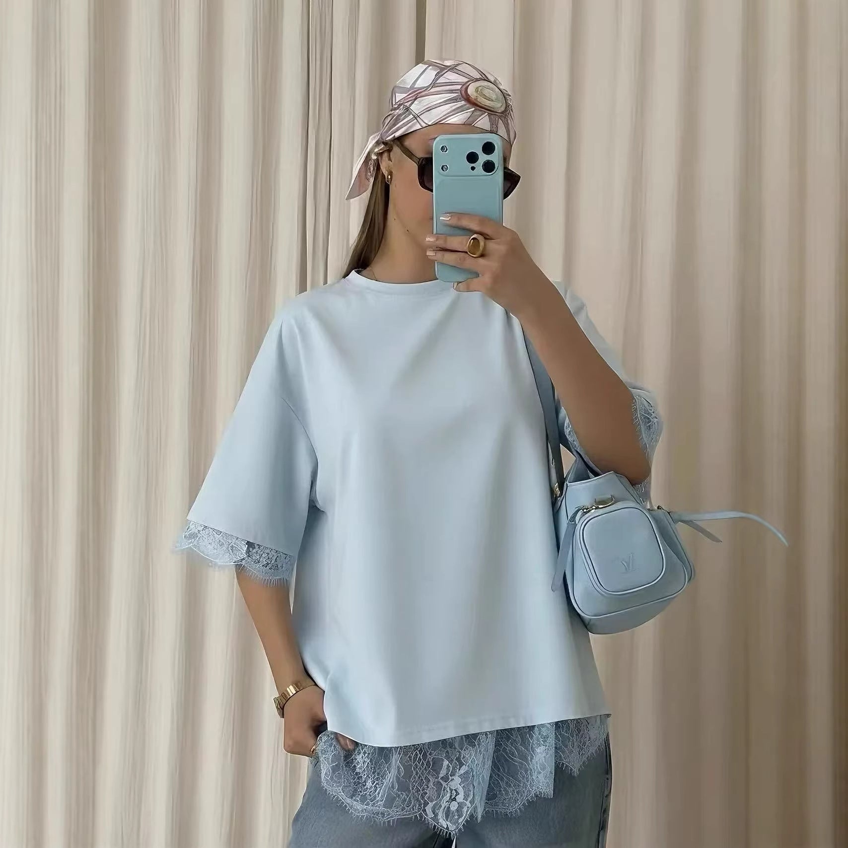 Oversized Lace Splicing Tee