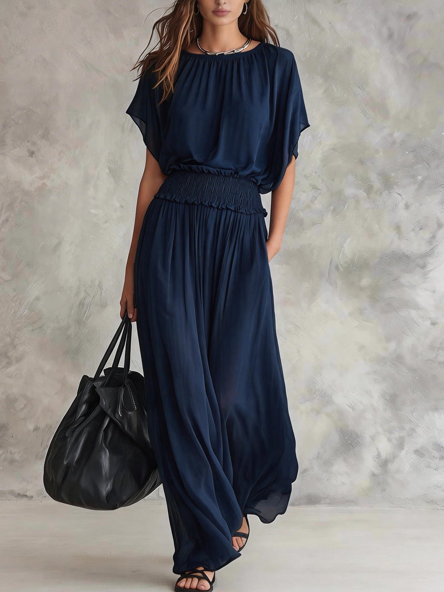 Smocked Waist Flowy Wide Leg Two Piece Set