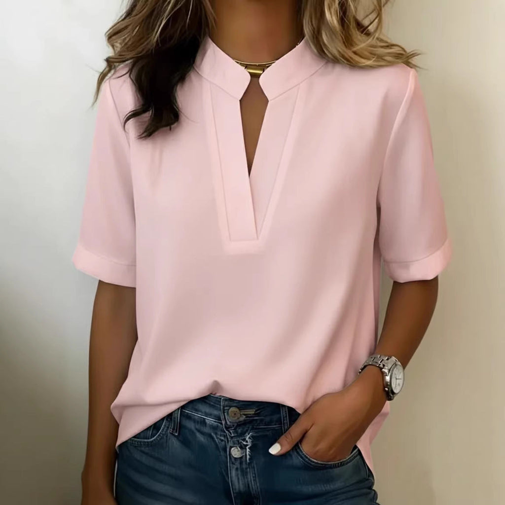 Solid Color Square-Neck Short-Sleeve Top